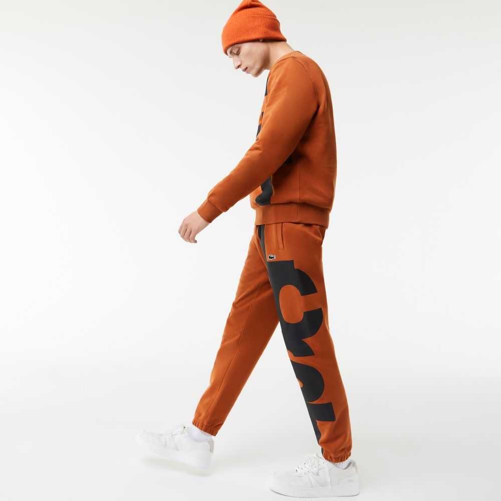 Brown Lacoste Contrast Lettering Cotton Trackpants | HXYGTI-871