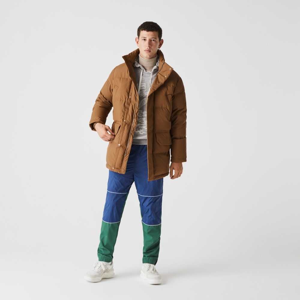 Brown Lacoste Detachable Hood Long Puffer Coat | DBAZUE-589