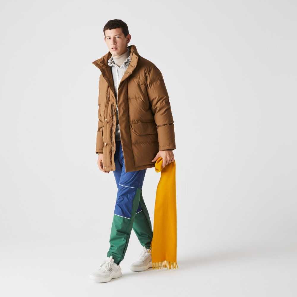 Brown Lacoste Detachable Hood Long Puffer Coat | DBAZUE-589