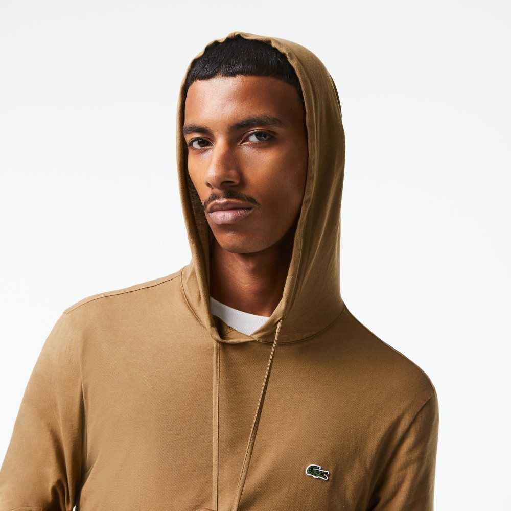 Brown Lacoste Hooded Cotton Jersey Sweatshirt | ZWKQDP-847