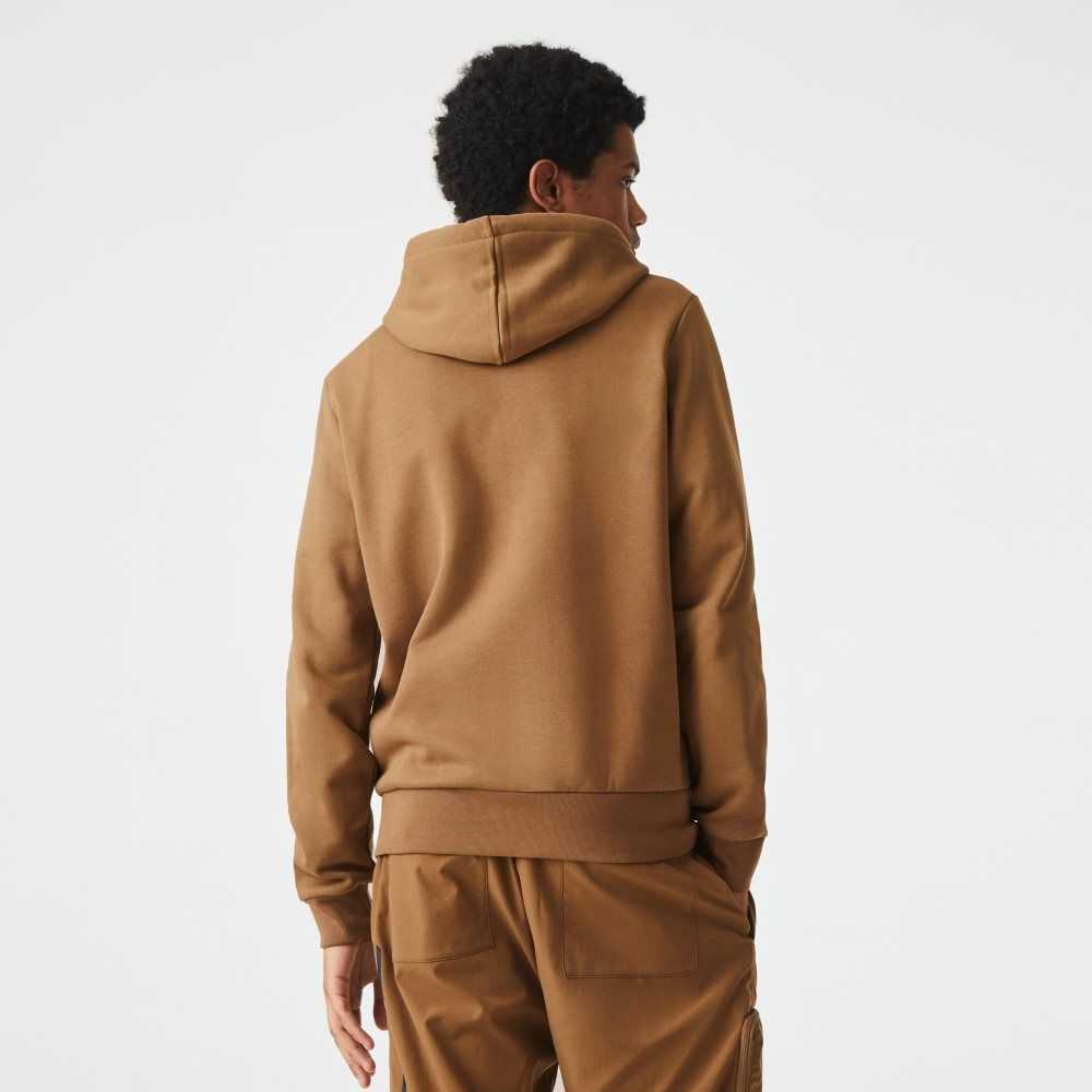 Brown Lacoste Kangaroo Pocket Fleece Zipped Sweatshirt | YZCVHR-478