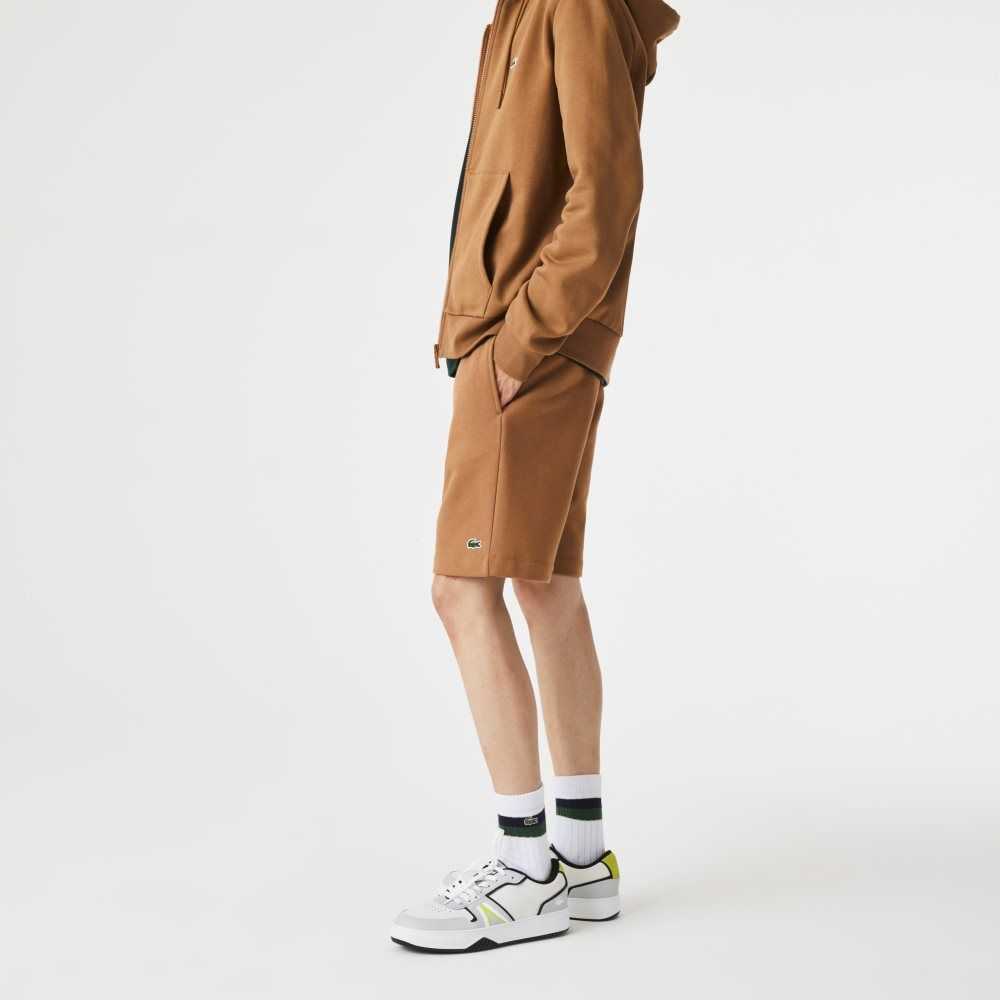 Brown Lacoste Organic Brushed Cotton Fleece Shorts | HMFZIB-986