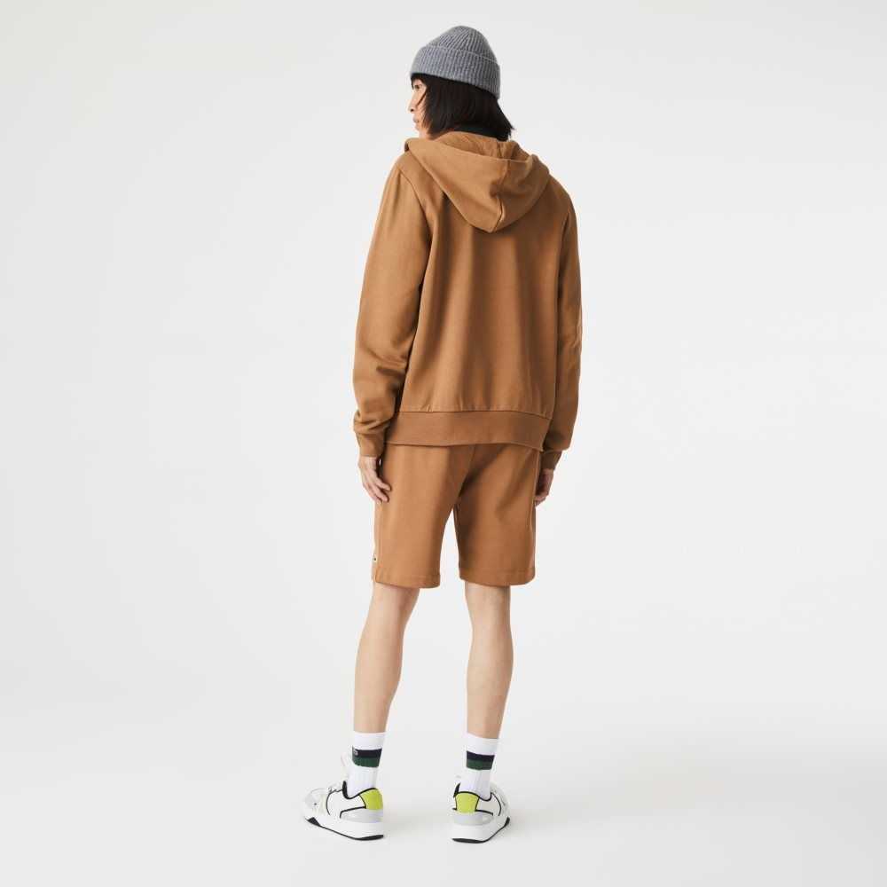 Brown Lacoste Organic Brushed Cotton Fleece Shorts | HMFZIB-986