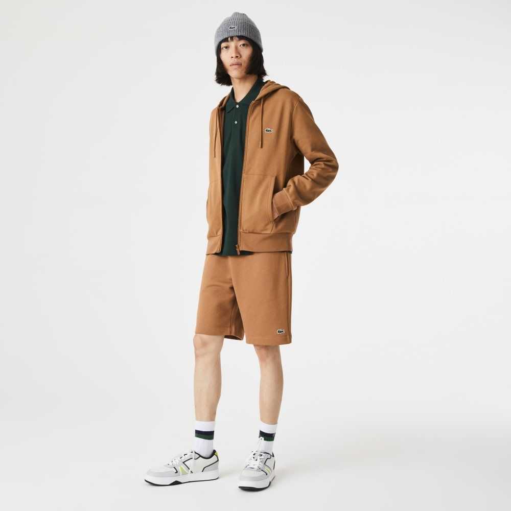 Brown Lacoste Organic Brushed Cotton Fleece Shorts | HMFZIB-986