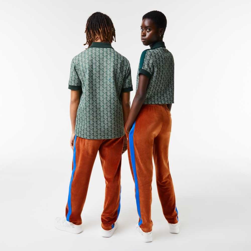 Brown Lacoste Side Contrast Band Trackpants | GUKWSA-043