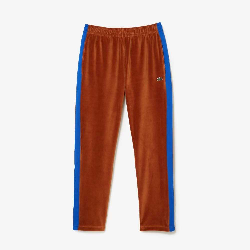 Brown Lacoste Side Contrast Band Trackpants | GUKWSA-043