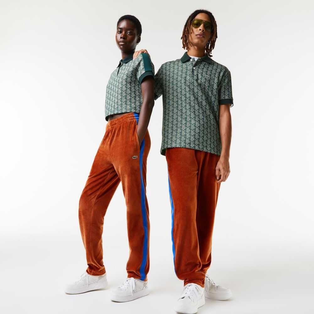 Brown Lacoste Side Contrast Band Trackpants | GUKWSA-043