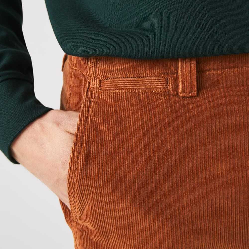 Brown Lacoste Straight Fit Corduroy Chinos | CGOLMP-165