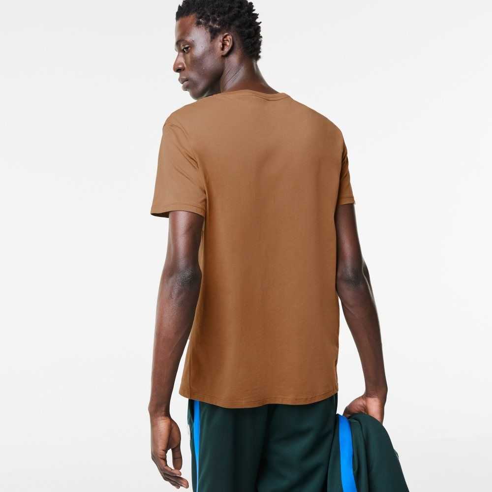 Brown Lacoste V-Neck Pima Cotton Jersey T-Shirt | NSEVIQ-863