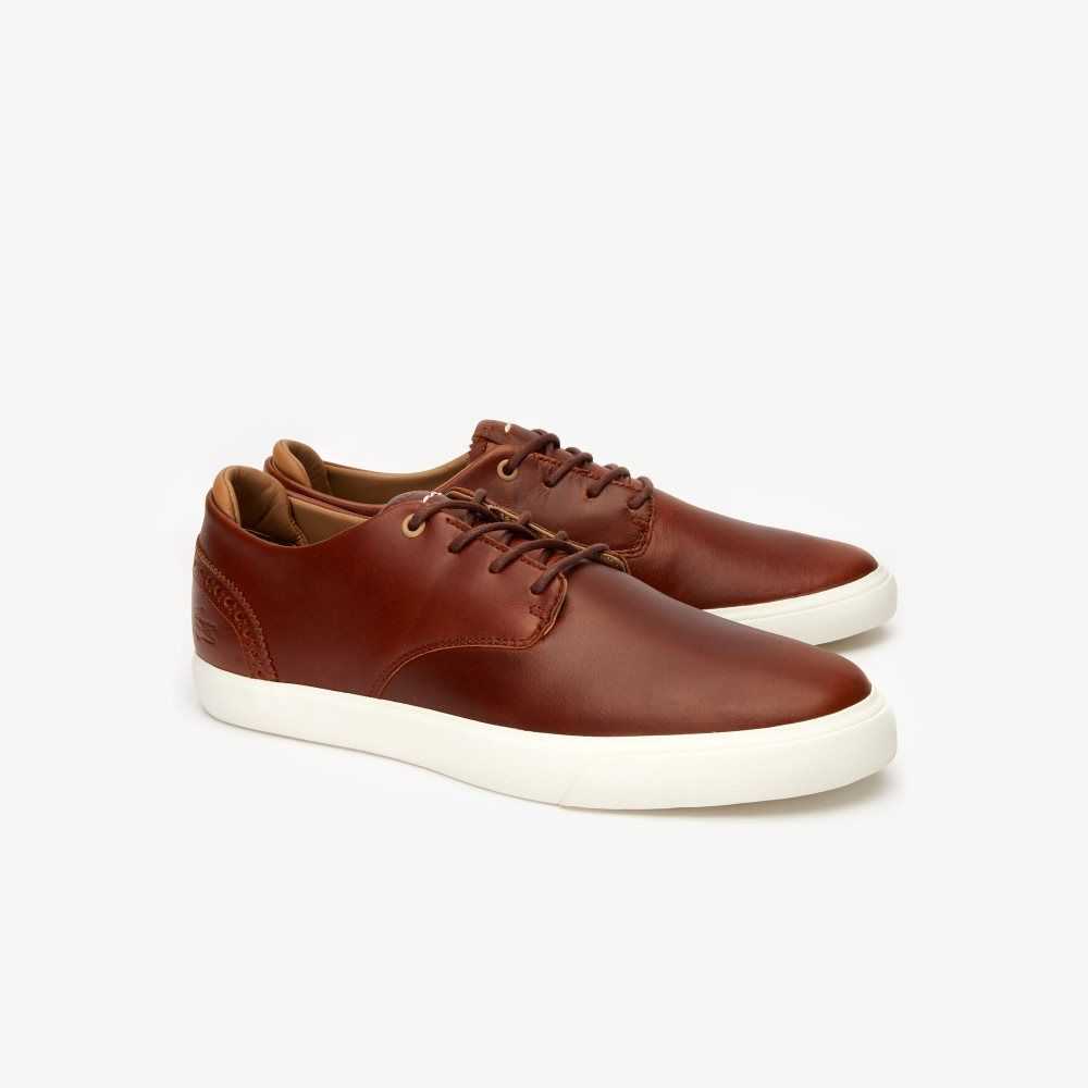 Brw/Off Wht Lacoste Esparre Club Leather Trainers | GLXPCQ-078