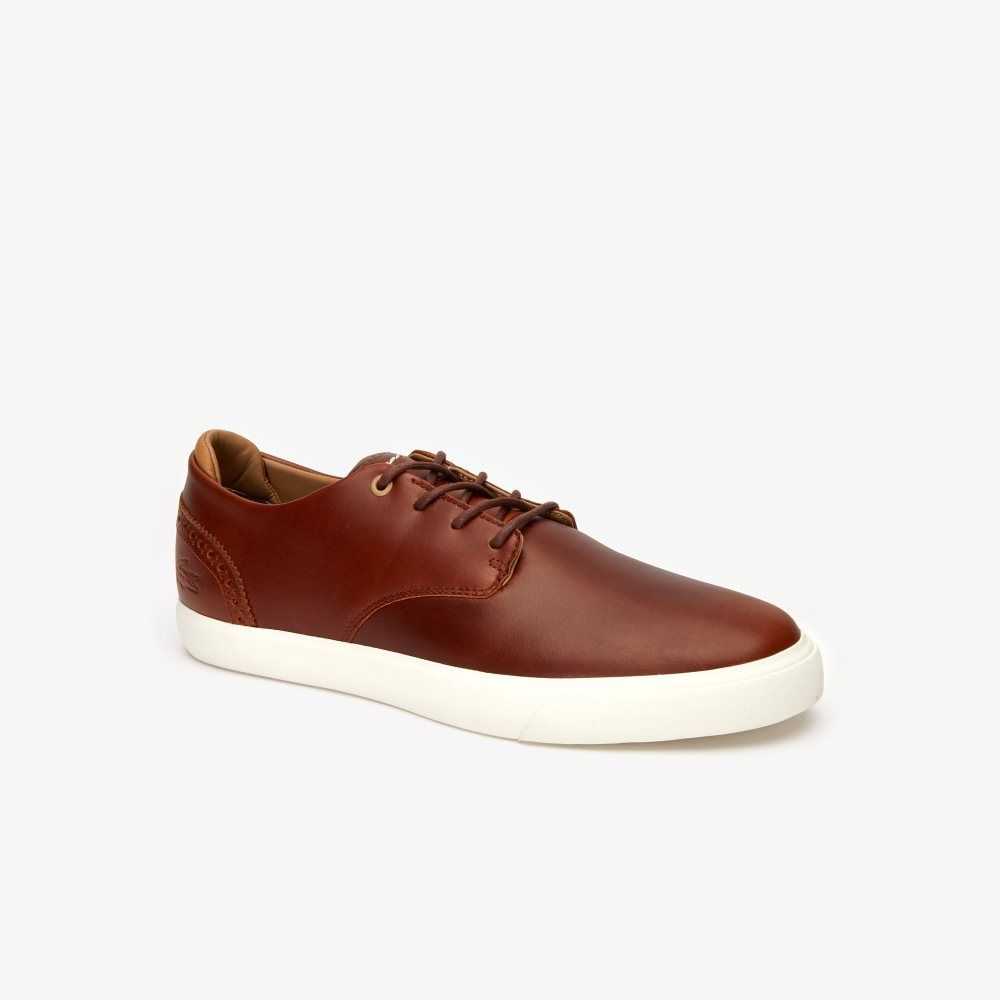 Brw/Off Wht Lacoste Esparre Club Leather Trainers | GLXPCQ-078