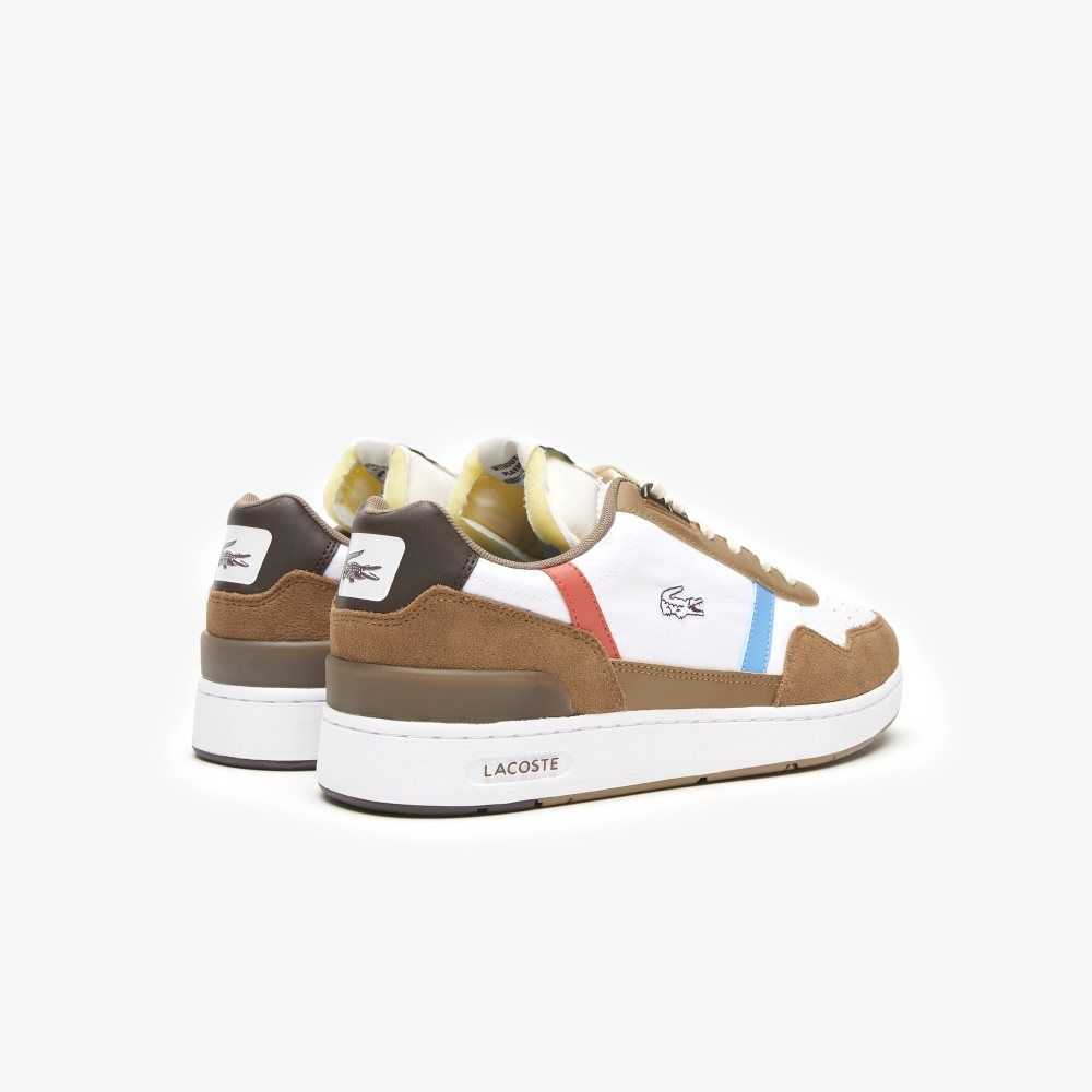 Brw/Wht Lacoste T-Clip Leather Tricolor Sneakers | ZVTWHE-876