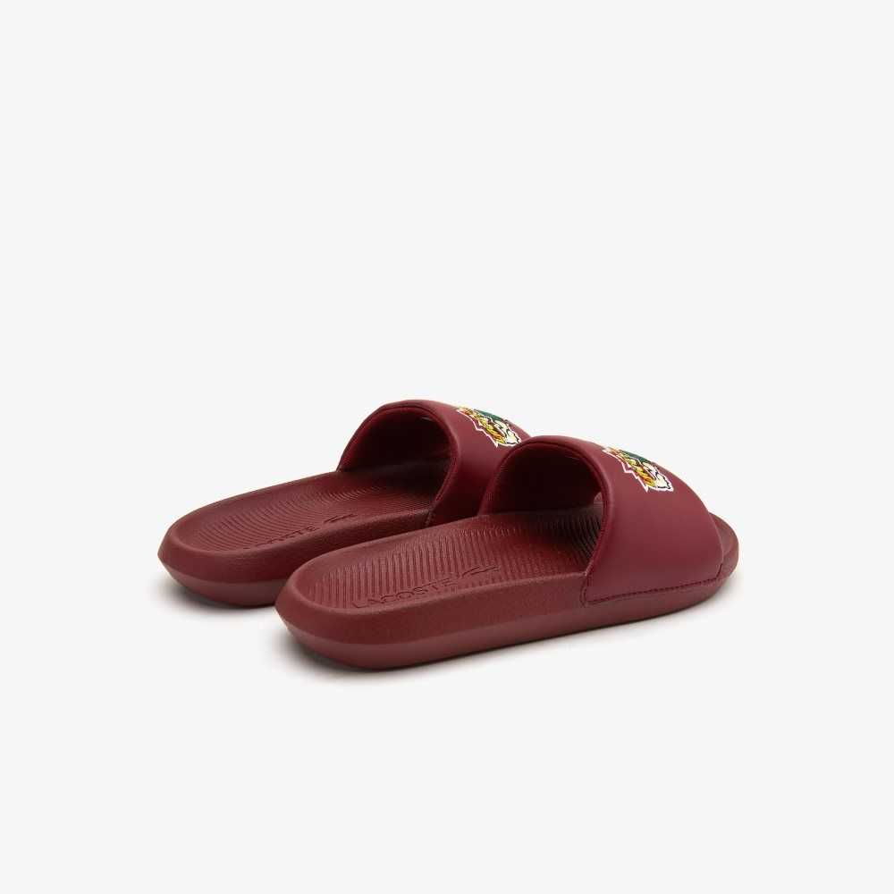 Burg/Ylw Lacoste Croco Slides | FPWSOX-714