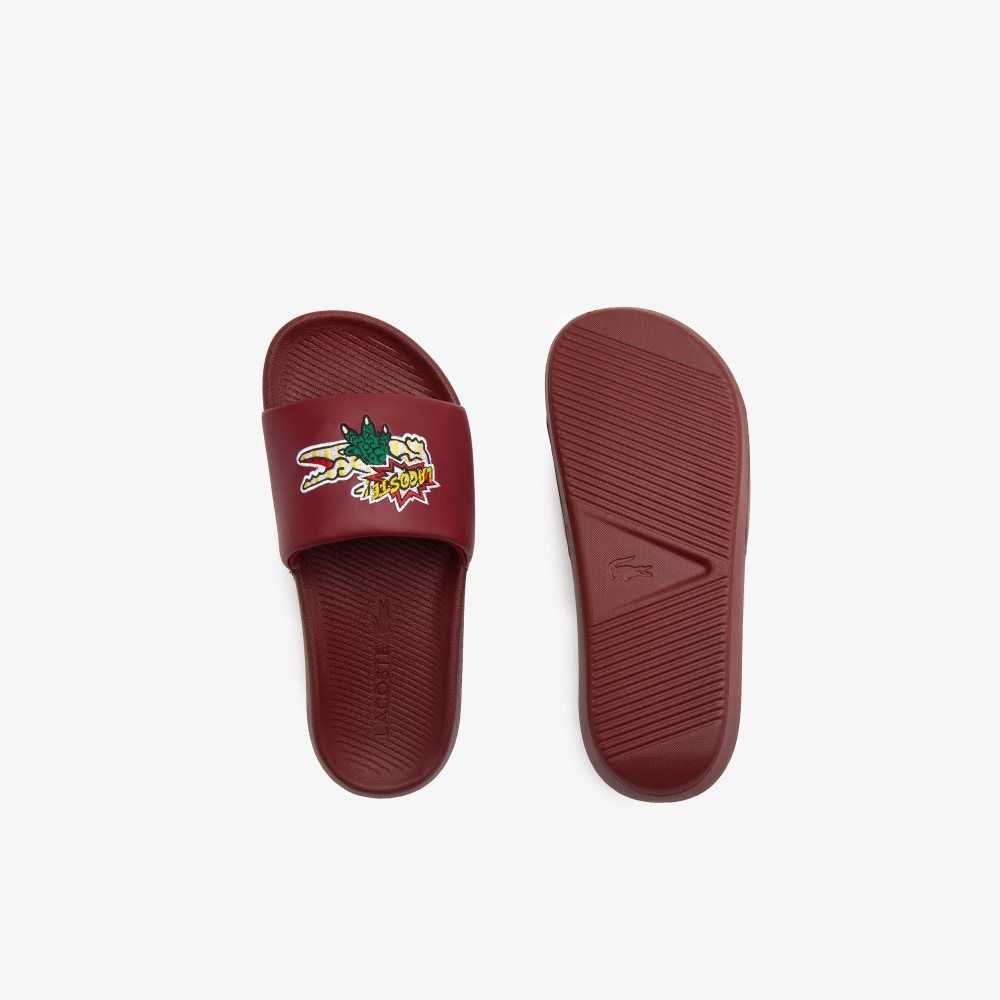 Burg/Ylw Lacoste Croco Slides | FPWSOX-714