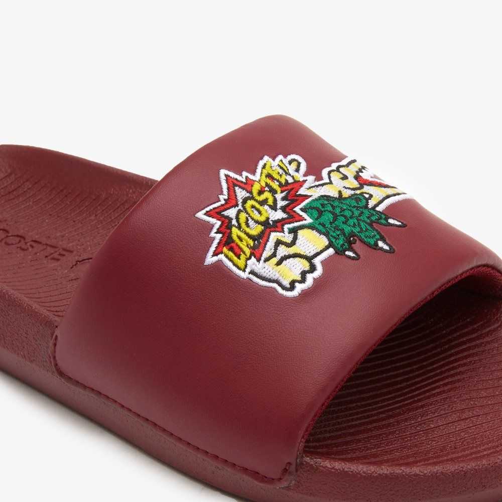 Burg/Ylw Lacoste Croco Slides | FPWSOX-714