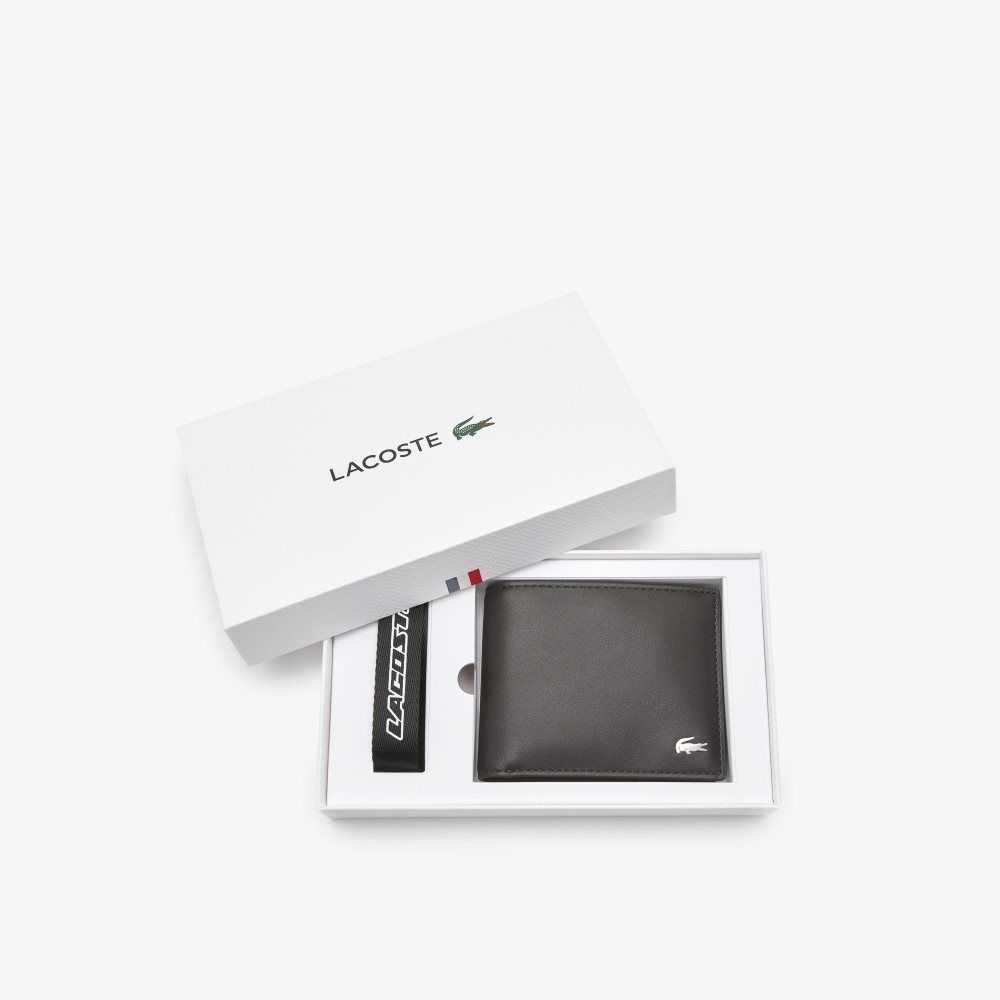 Dark Brown Lacoste Wallet And Matching Key Ring Gift Set | LMOWQD-417