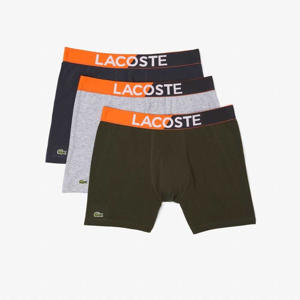 Dark Grey / Khaki Green / Grey Chine Lacoste Branded Waist Boxer Brief Three-Pack | DSQGCW-594