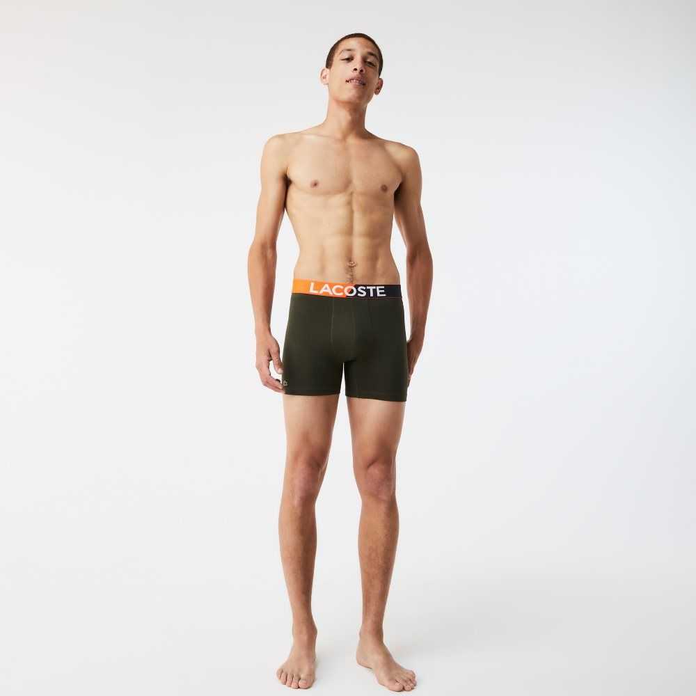 Dark Grey / Khaki Green / Grey Chine Lacoste Branded Waist Boxer Brief Three-Pack | DSQGCW-594