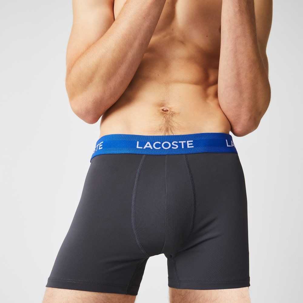 Dark Grey / Red / Blue / Black Lacoste Striped Waist Microfiber Trunk 3-Pack | PXUIBE-765