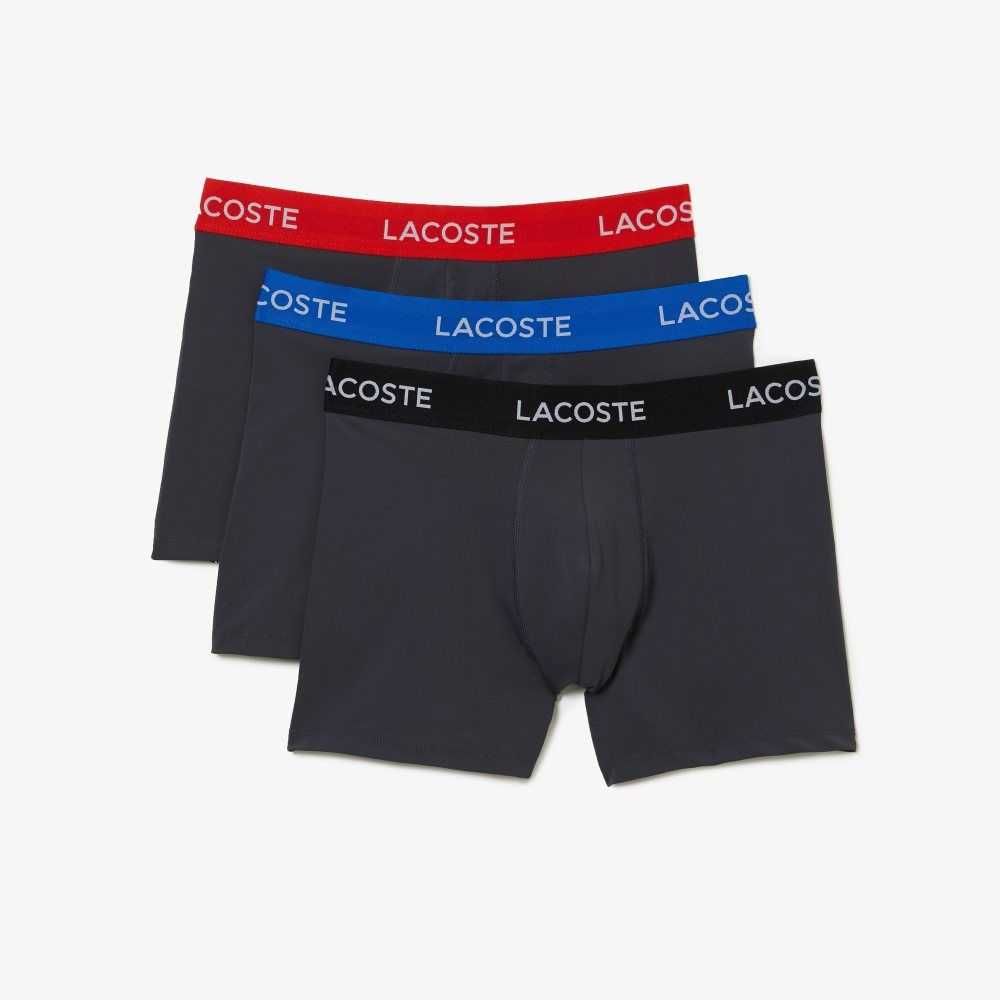 Dark Grey / Red / Blue / Black Lacoste Striped Waist Microfiber Trunk 3-Pack | PXUIBE-765