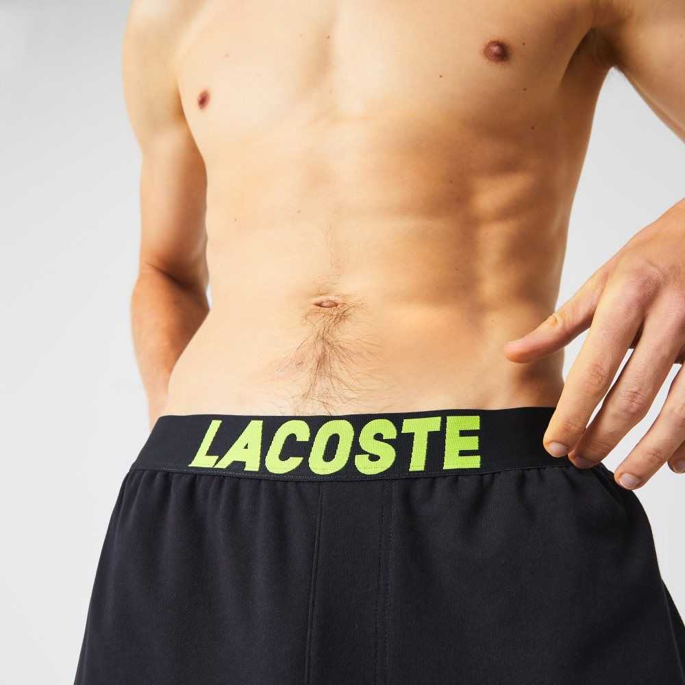 Dark Grey / White / Yellow Lacoste Oversized Logo Fleece Pajama Pants | BKNZFE-059