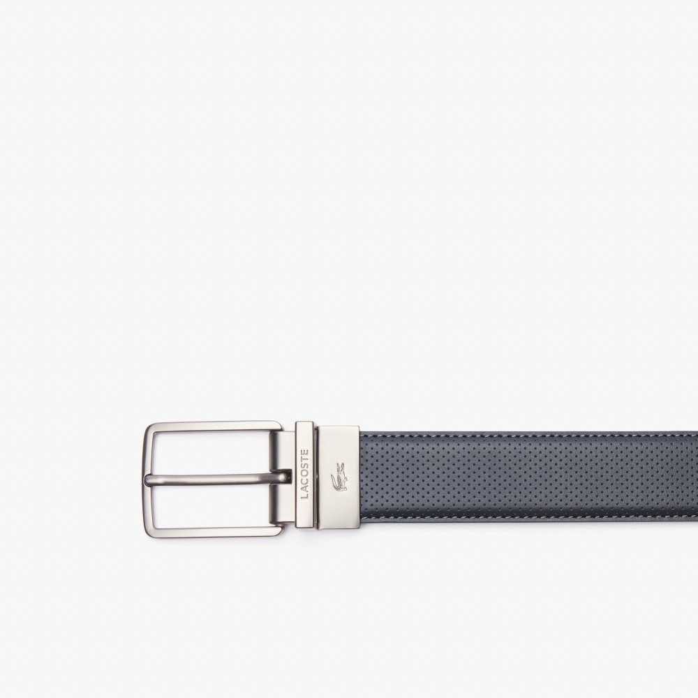 Dark Shadow Lacoste Engraved Buckle Reversible Pique Leather Belt | HGOSCL-984