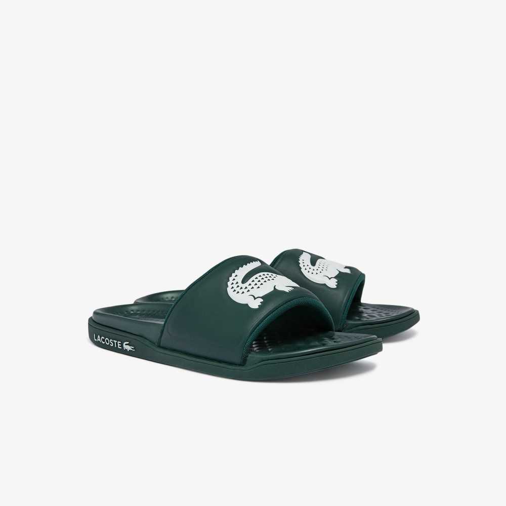 Dk Grn/Wht Lacoste Croco Dualiste Logo Strap Slides | TPEHUX-107