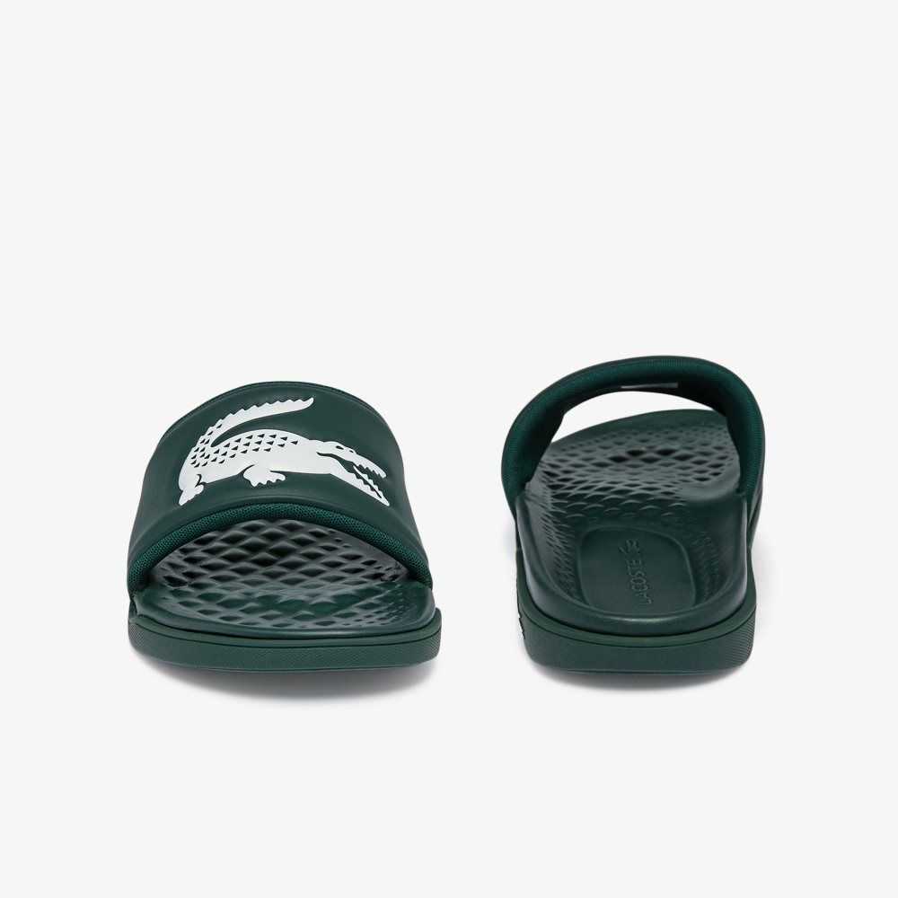 Dk Grn/Wht Lacoste Croco Dualiste Logo Strap Slides | TPEHUX-107