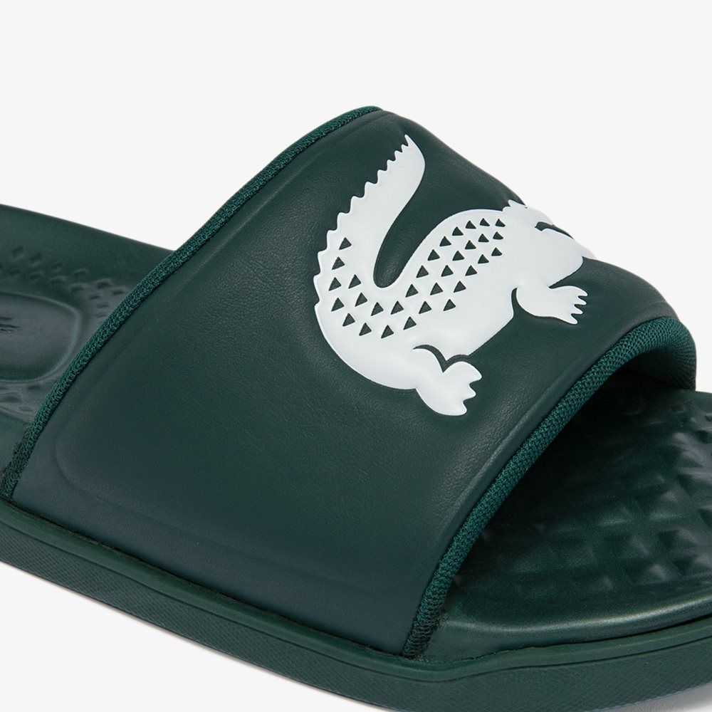 Dk Grn/Wht Lacoste Croco Dualiste Logo Strap Slides | TPEHUX-107