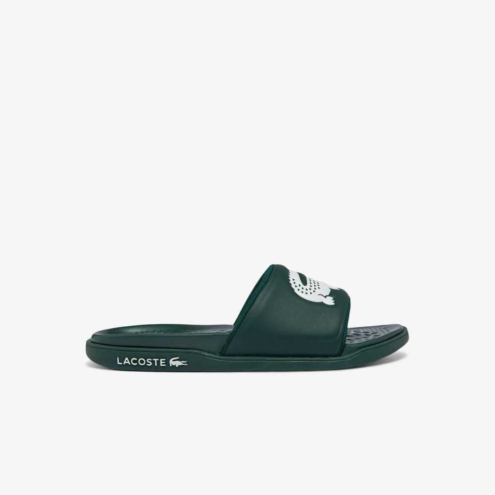 Dk Grn/Wht Lacoste Croco Dualiste Logo Strap Slides | TPEHUX-107