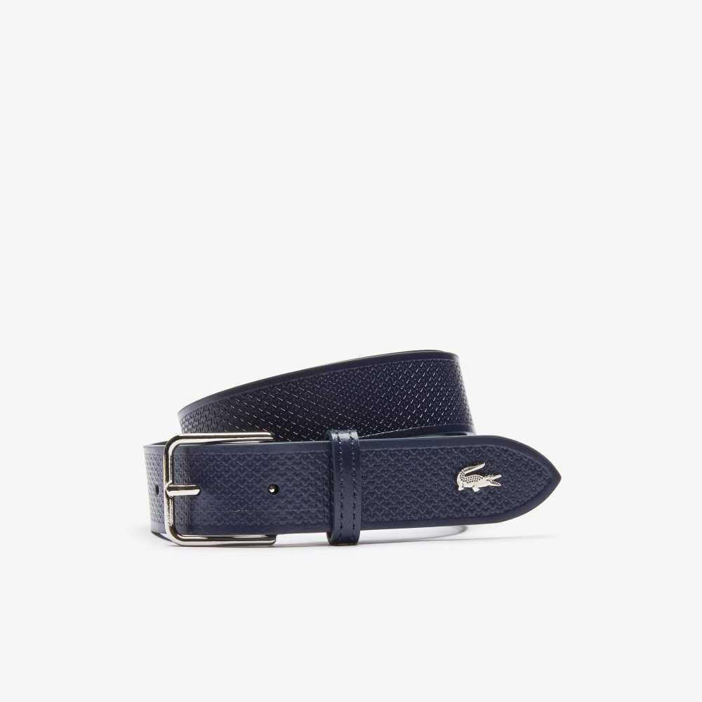 Eclipse Lacoste Metal Crocodile Stitched Leather Belt | OWUQXA-084