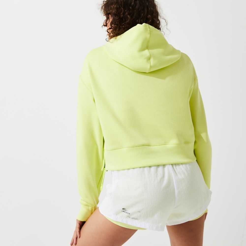 Flashy Yellow Lacoste Hooded Cropped Stretch Cotton Blend Sweatshirt | QTXUJZ-105