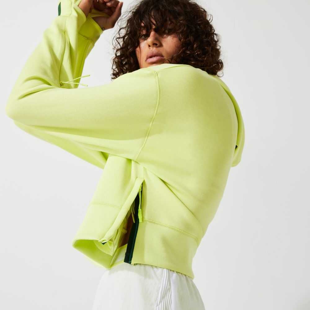 Flashy Yellow Lacoste Hooded Cropped Stretch Cotton Blend Sweatshirt | QTXUJZ-105