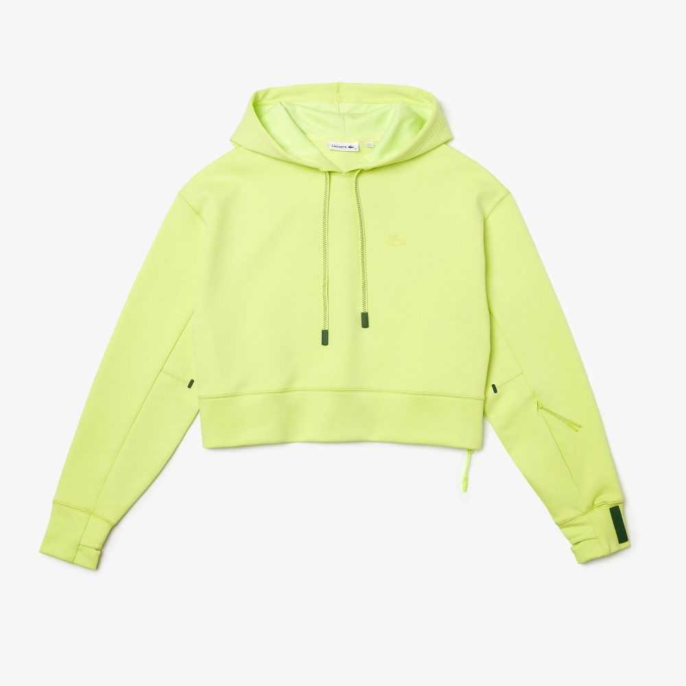 Flashy Yellow Lacoste Hooded Cropped Stretch Cotton Blend Sweatshirt | QTXUJZ-105