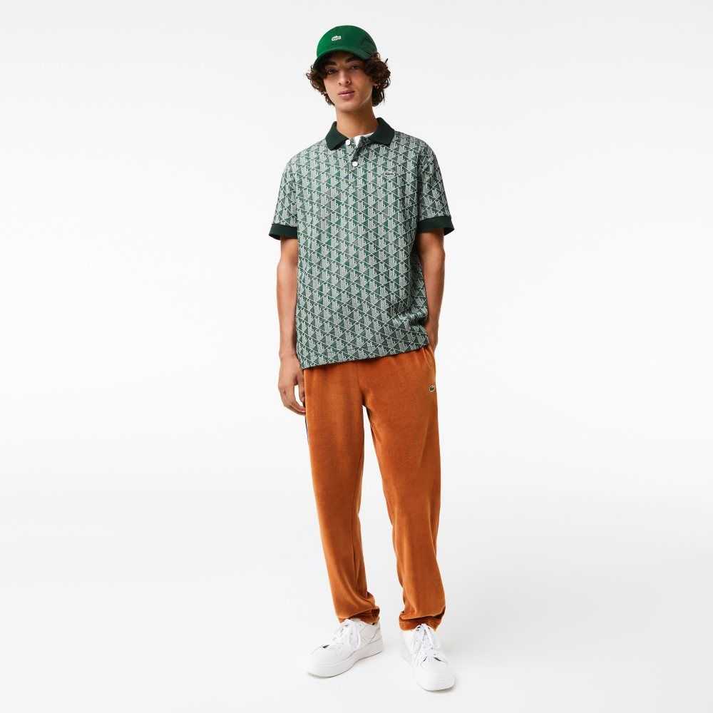 Green / Beige Lacoste Classic Fit Monogram Print Polo | NEKAJP-369