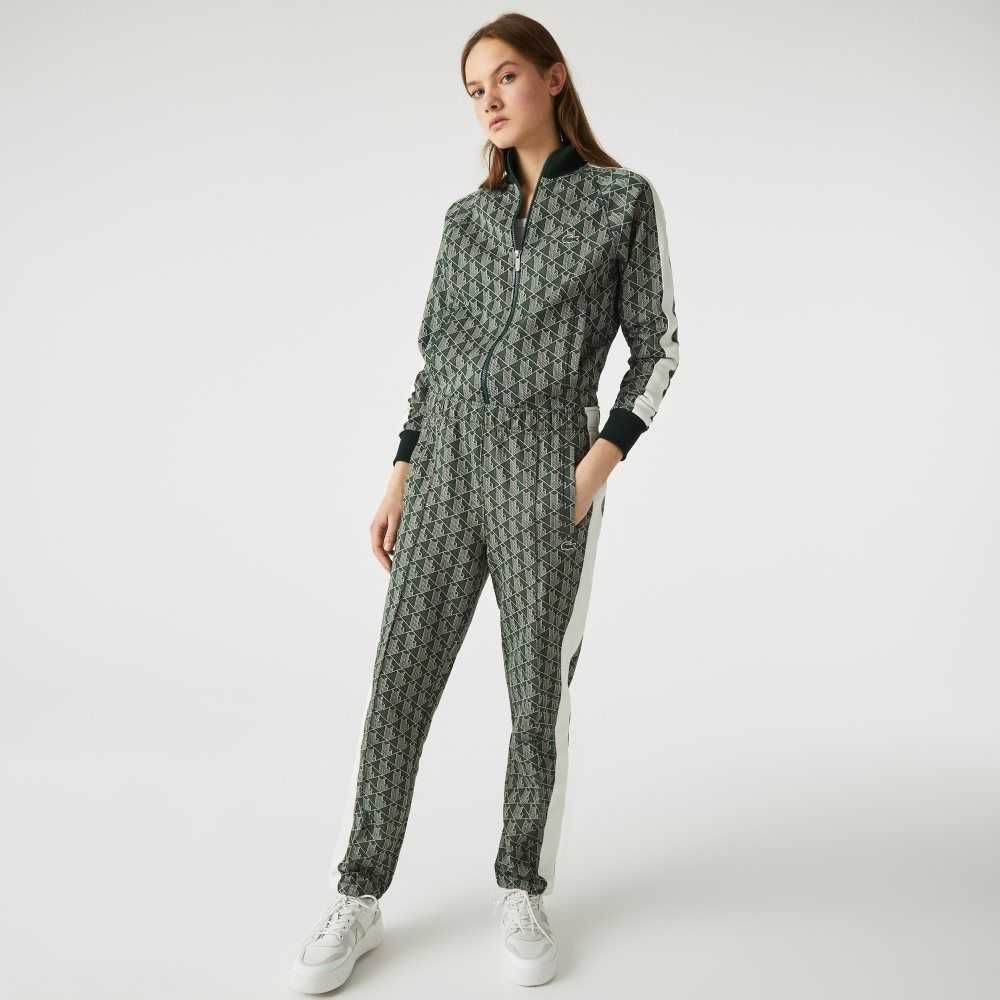 Green / Beige Lacoste LIVE Monogram Jacquard Tracksuit Pants | LMHQVD-261