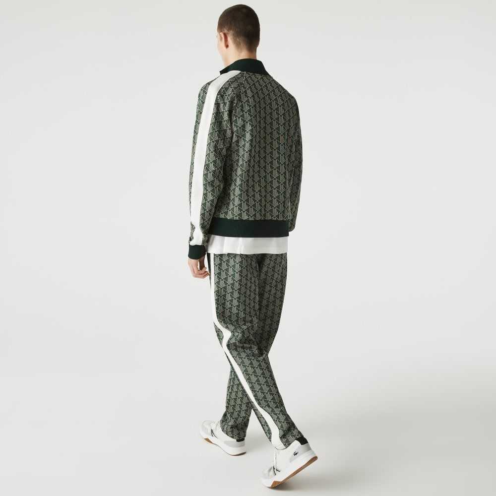 Green / Beige Lacoste LIVE Monogram Jacquard Tracksuit Pants | LMHQVD-261