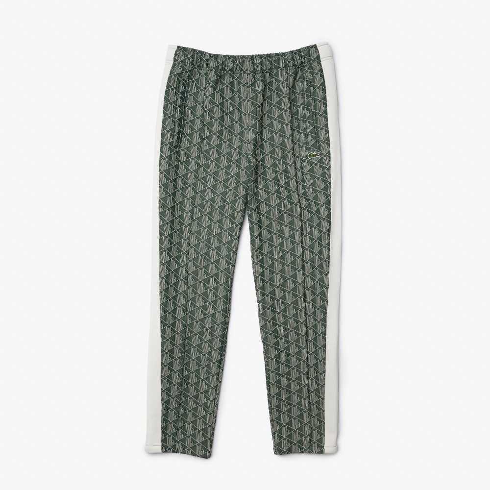 Green / Beige Lacoste LIVE Monogram Jacquard Tracksuit Pants | LMHQVD-261