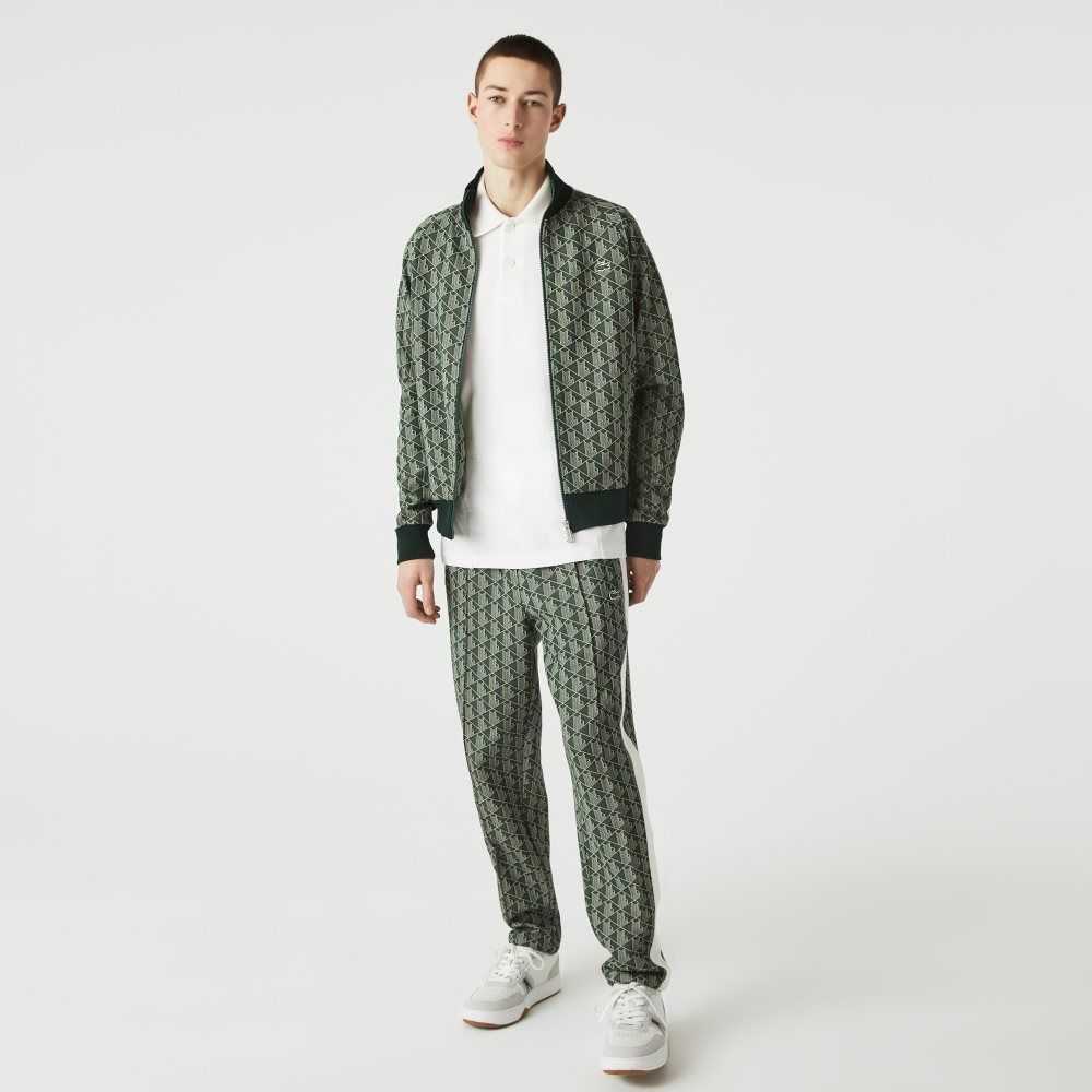 Green / Beige Lacoste LIVE Monogram Jacquard Tracksuit Pants | LMHQVD-261