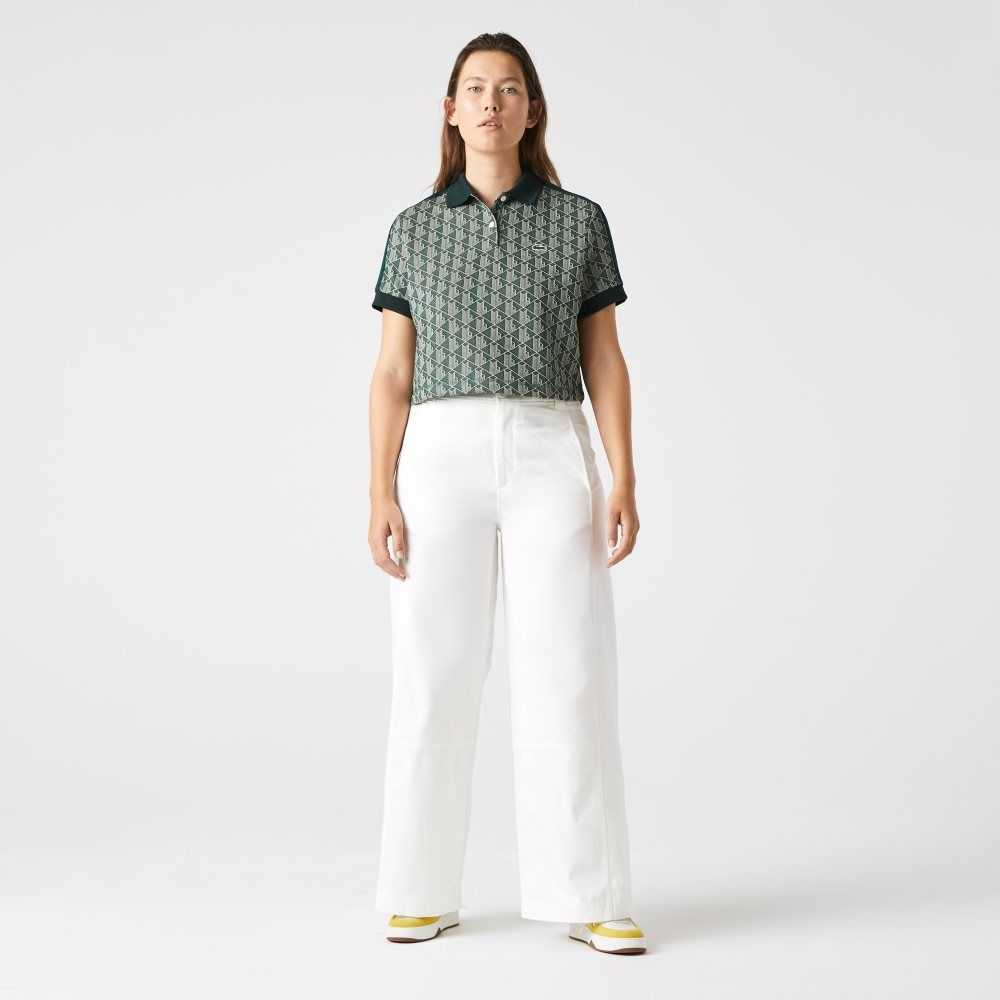 Green / Beige Lacoste Regular Fit Monogram Print Polo | ATSMFK-413