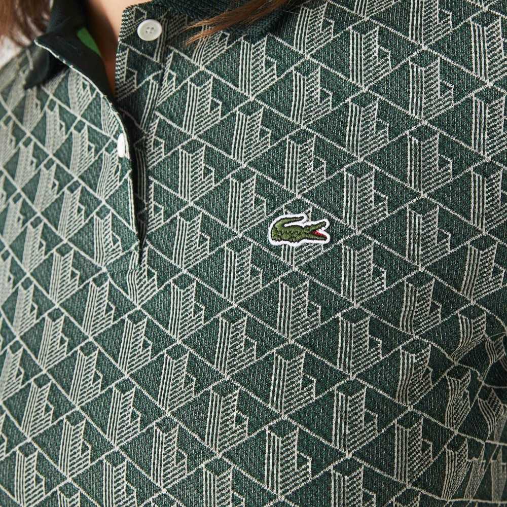 Green / Beige Lacoste Regular Fit Monogram Print Polo | ATSMFK-413