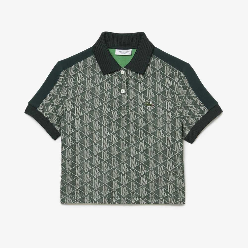 Green / Beige Lacoste Regular Fit Monogram Print Polo | ATSMFK-413