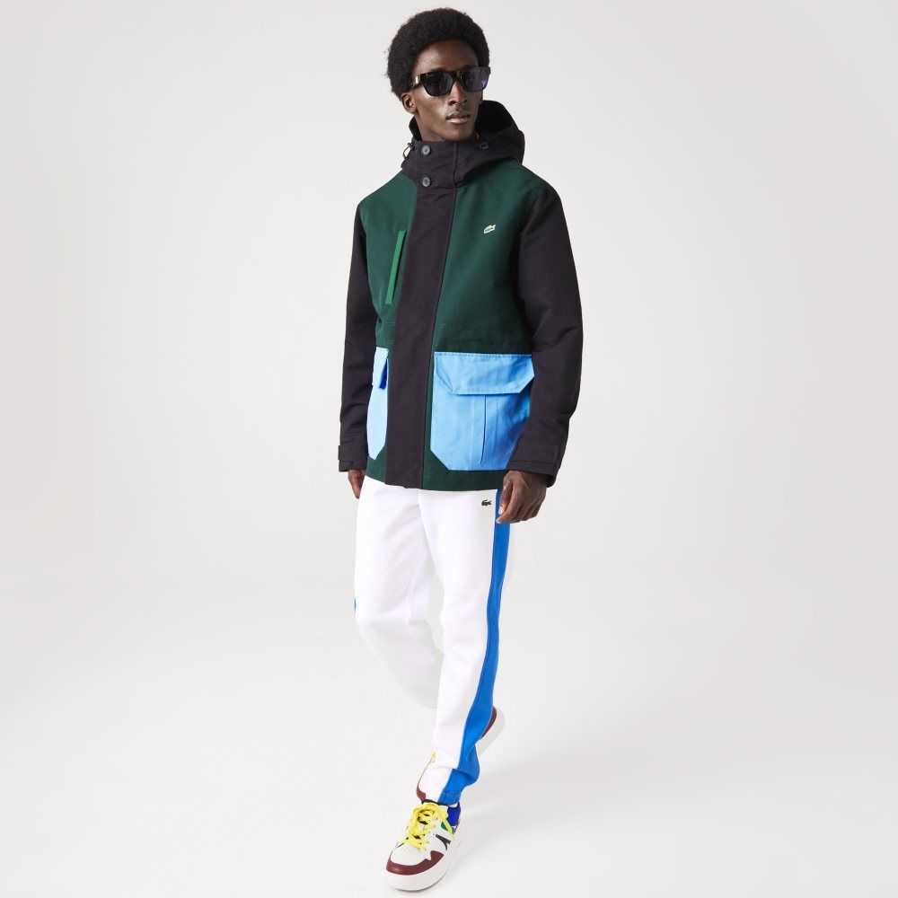 Green / Black / Blue / Green Lacoste Water-Repellent Colorblock Twill Jacket | GXAYEQ-621