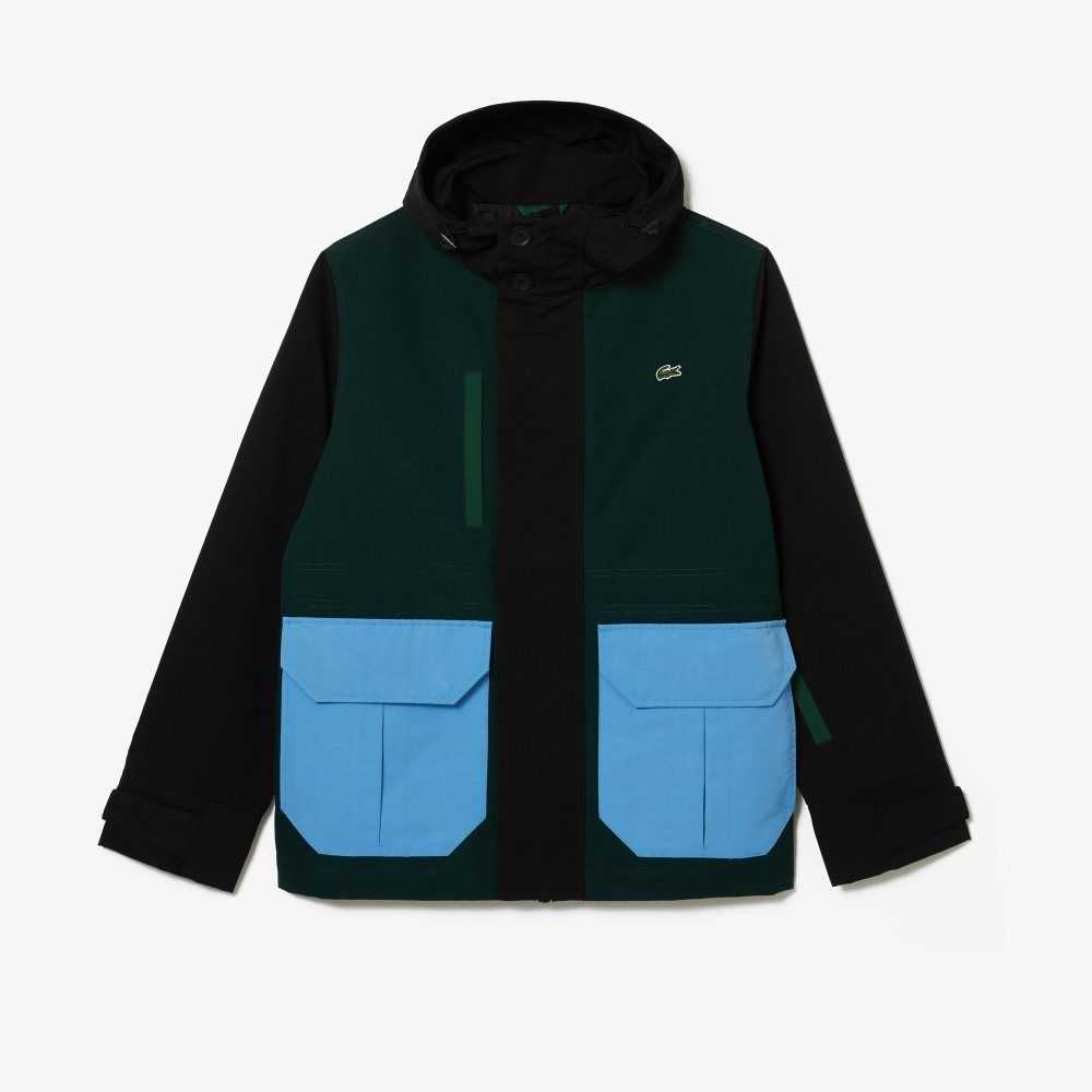 Green / Black / Blue / Green Lacoste Water-Repellent Colorblock Twill Jacket | GXAYEQ-621