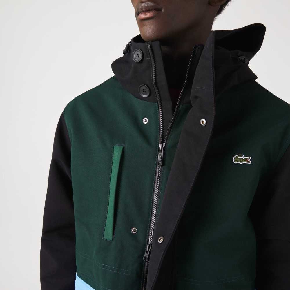 Green / Black / Blue / Green Lacoste Water-Repellent Colorblock Twill Jacket | GXAYEQ-621