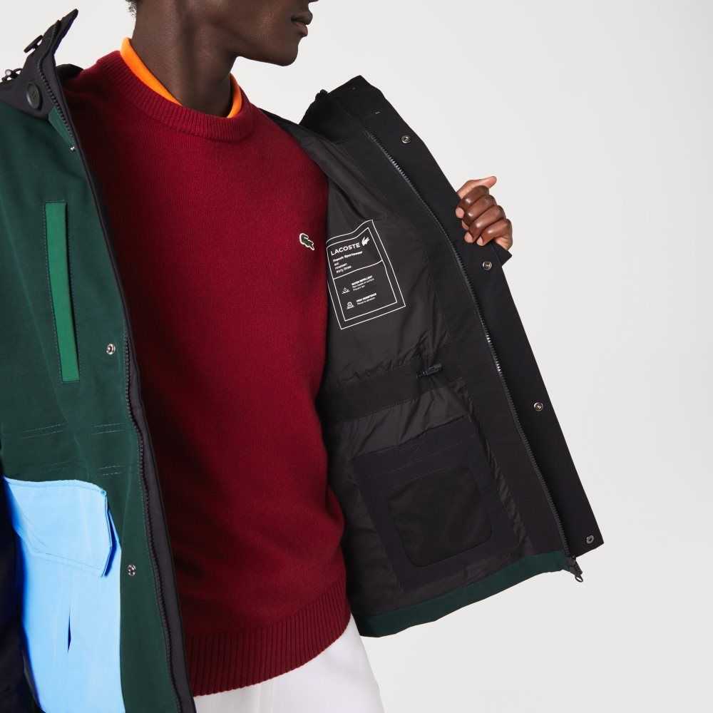 Green / Black / Blue / Green Lacoste Water-Repellent Colorblock Twill Jacket | GXAYEQ-621