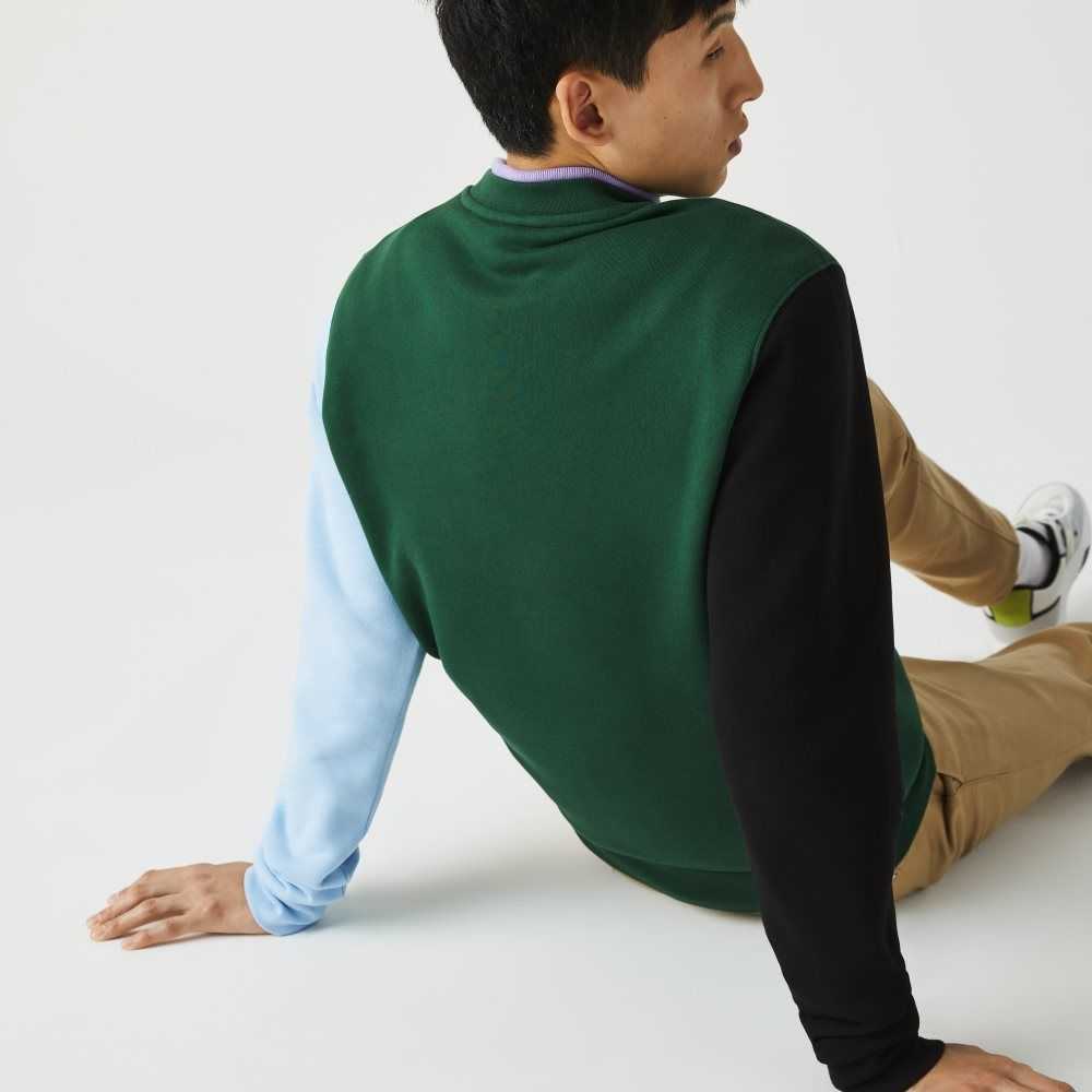 Green / Black / Blue Lacoste Brushed Fleece Sweatshirt | DBQURK-368