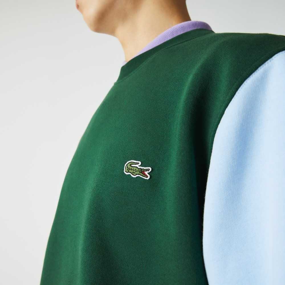 Green / Black / Blue Lacoste Brushed Fleece Sweatshirt | DBQURK-368