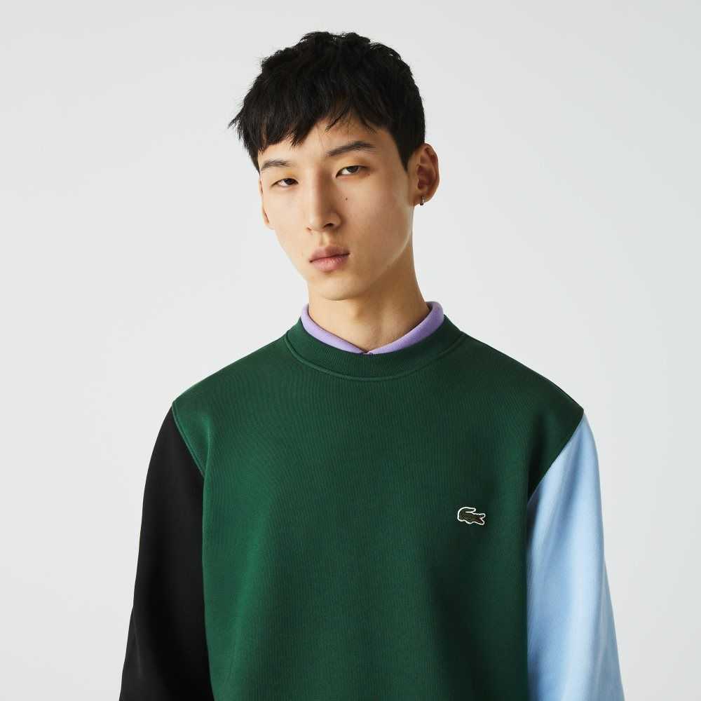 Green / Black / Blue Lacoste Brushed Fleece Sweatshirt | DBQURK-368