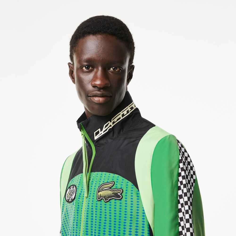 Green / Blue Lacoste Ombre Checkerboard Print Track Jacket | LPQRFX-417